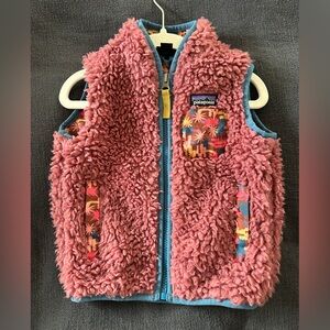 Patagonia Pink Sherpa Vest with Blue Trim
